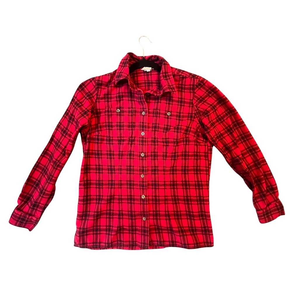Duluth Plaid Flannel Shirt Womens Small Red Black Cotton Workwear Fall Outdoors